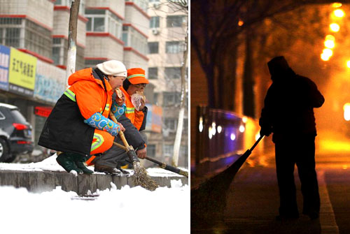 【镜头记录】兰州环卫工雪中啃大饼照片走红