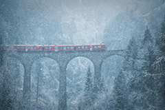 瑞士列车雪中驶过