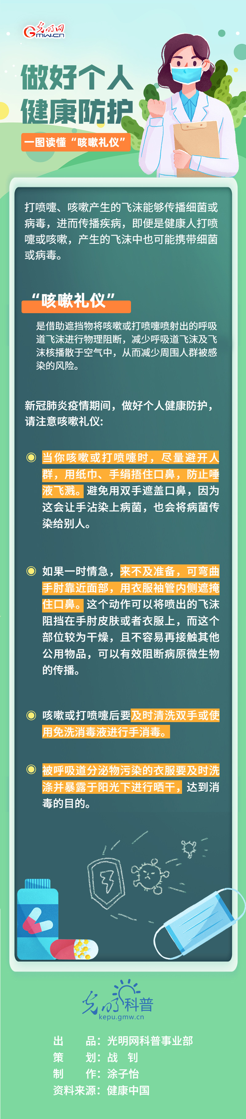 【防疫科普】做好个人健康防护，一图读懂“咳嗽礼仪”