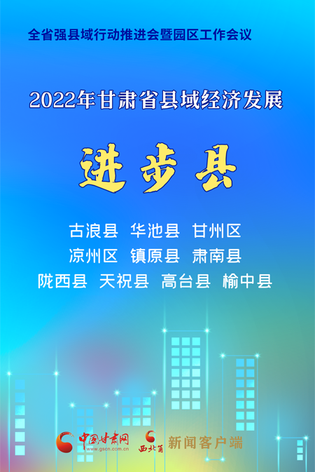 2022年甘肃省县城经济发展进步县