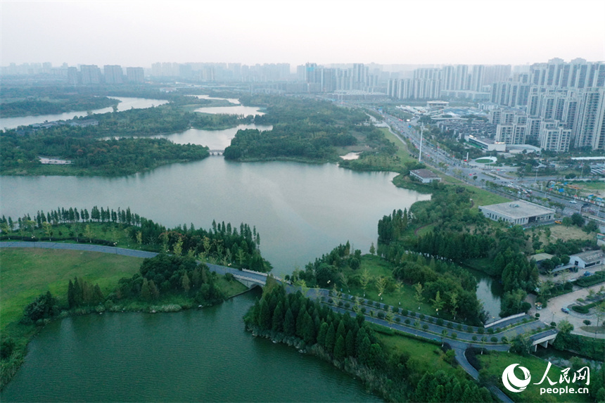 南昌市象湖城市湿地公园发挥了城市“绿肺、绿肾”功能，让人们享受城市里的亲水空间。 人民网记者 时雨摄