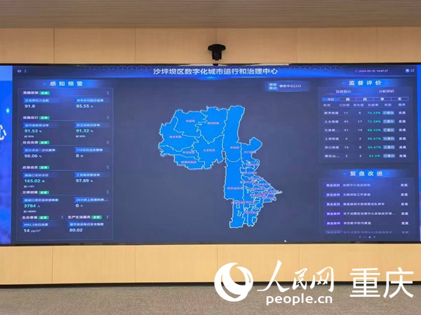 沙坪坝区数字化城市运行和治理中心驾驶舱运行情况。人民网记者 冯文彦摄